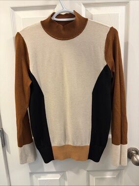 LOFT Colorblock Turtleneck Sweater in Cream, Brown & Black